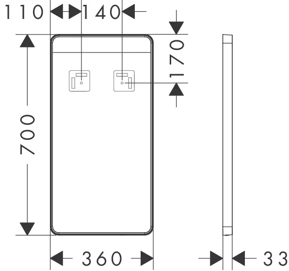 Hansgrohe Xarita Lite Q Spiegel, Mattschwarz, 360 x 700 x 30 mm, LED-Beleuchtung mit Infrarotsensor, stufenlos dimmbar