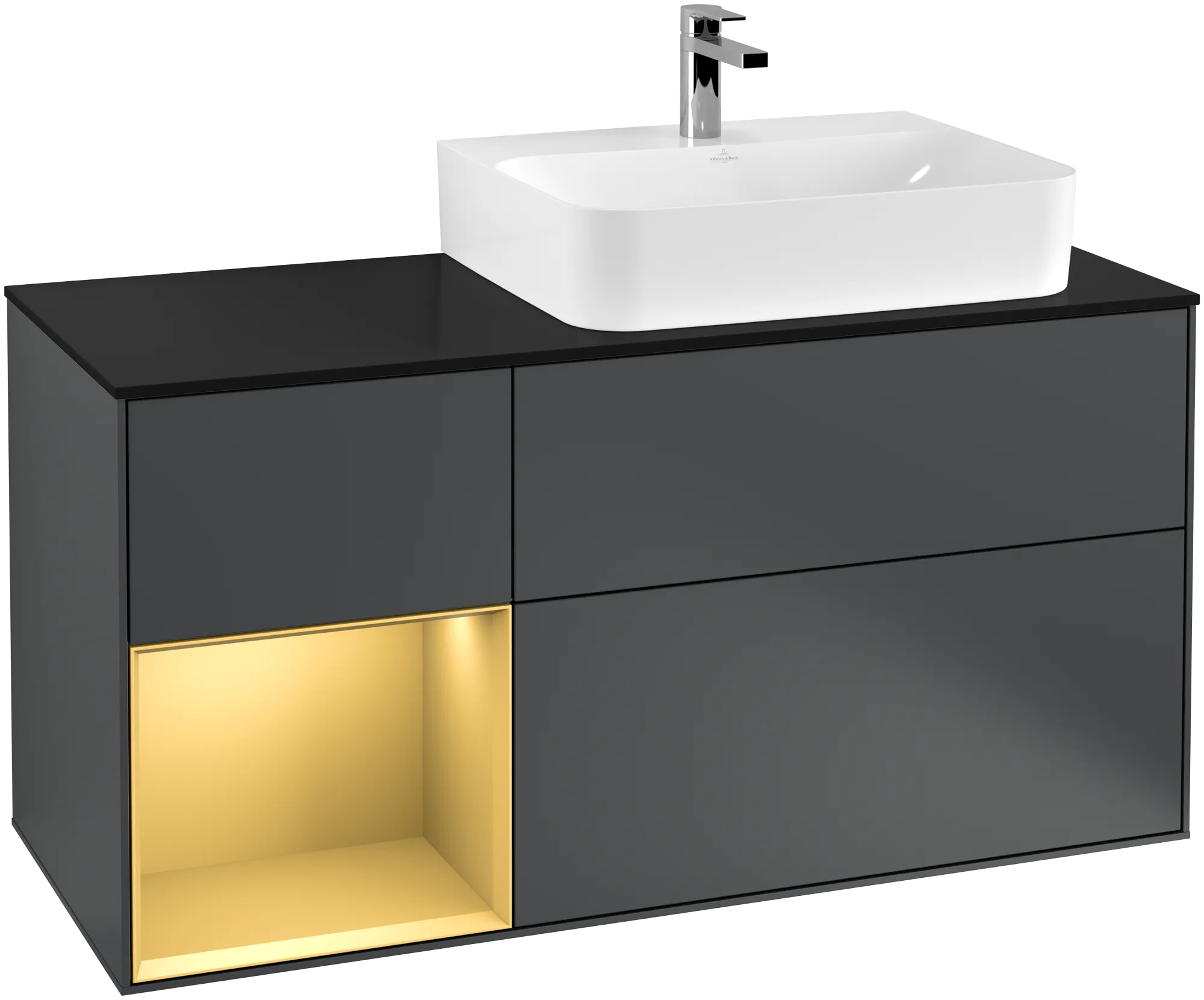 Villeroy & Boch Finion Waschbeckenunterschrank G14, 1200x603x501mm, Midnight Blue Matt Lacquer / Gold Matt Lacquer / Glass Black Matt
