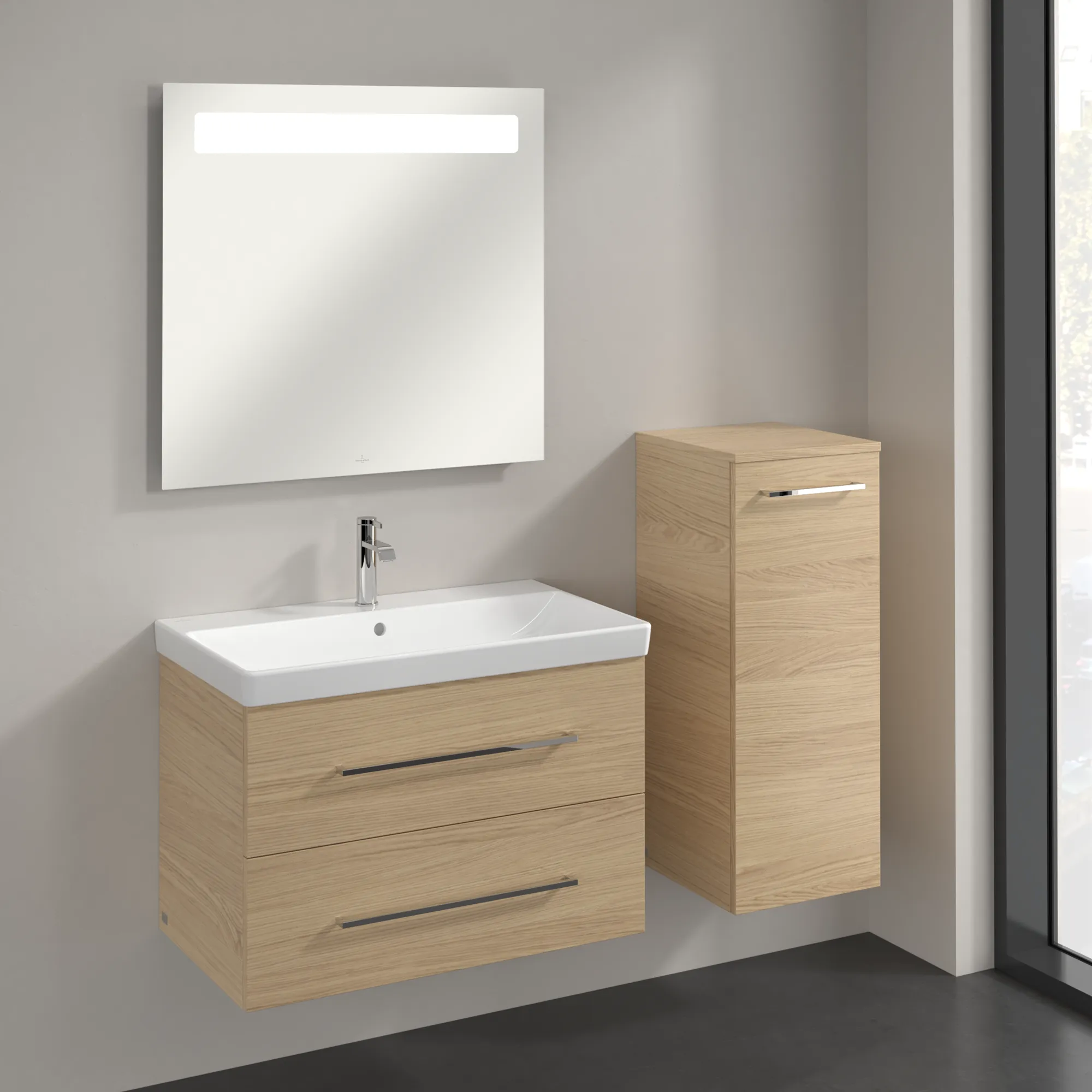 Villeroy & Boch Seitenschrank „Avento“ 35 × 89 × 37,3 × 37,3 cm Nordic Oak, Anschlag rechts, Soft Closing, 1 Tür