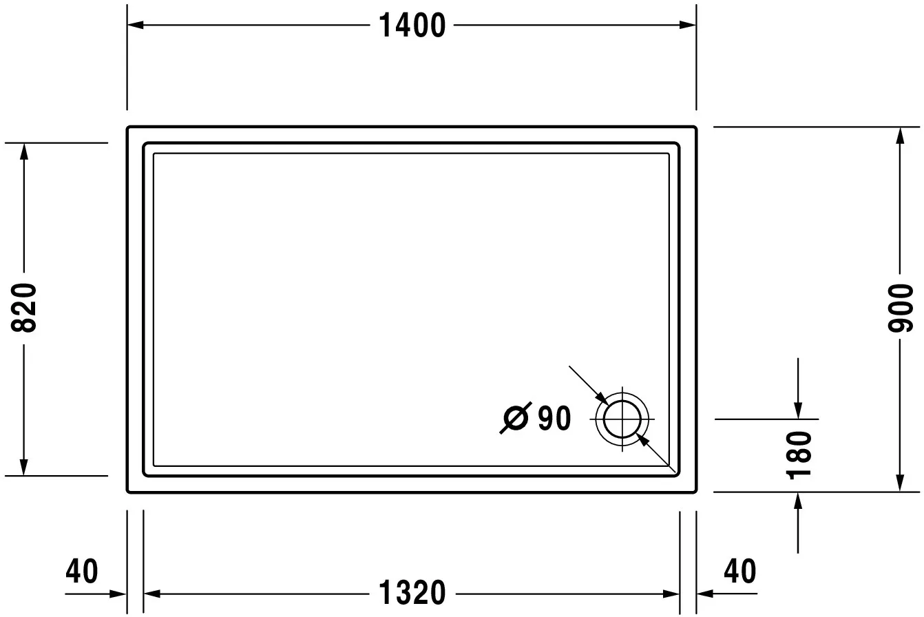 Duravit rechteck Duschwanne „Starck Slimline“ 140 × 90 cm 