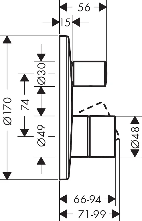 Hansgrohe AXOR Uno Einhebel-Wannenmischer Unterputz, Brushed Nickel, 2 Verbraucher, Keramikmischsystem, einstellbare Temperaturbegrenzung, automatische Rückstellung, Schalldämpfer, für Durchlauferhitzer geeignet