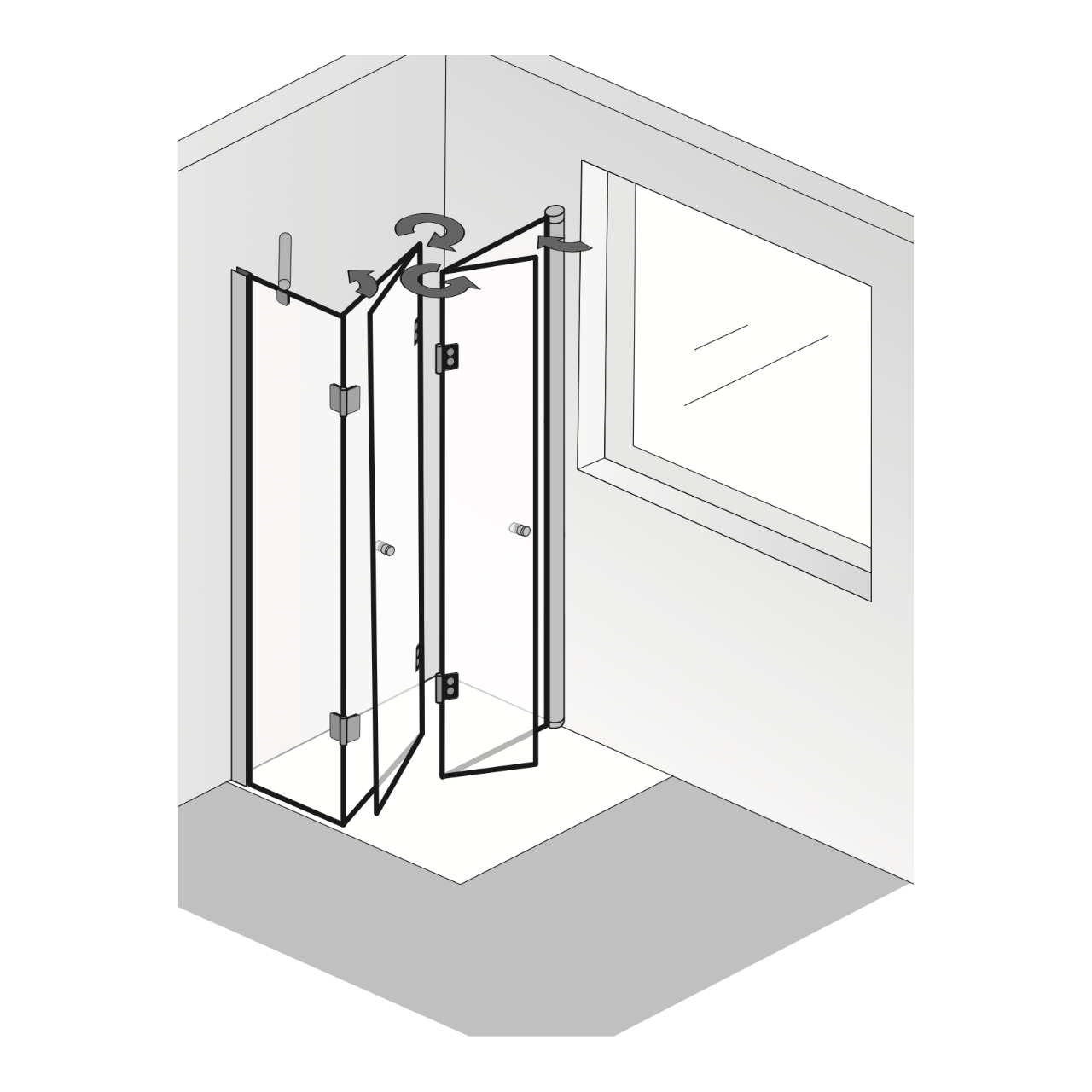 HSK teilgerahmt Fensterlösung 5-teilig „Aperto“ Fensterlösung, Duschkabine faltbar Glas Klar hell, Profile Chromoptik (Alu Hochglanz poliert), Sondergröße HSK teilgerahmt Fensterlösung 5-teilig „Aperto“ Fensterlösung, Duschkabine faltbar Glas Klar hell, Profile Chromoptik (Alu Hochglanz poliert), Sondergröße