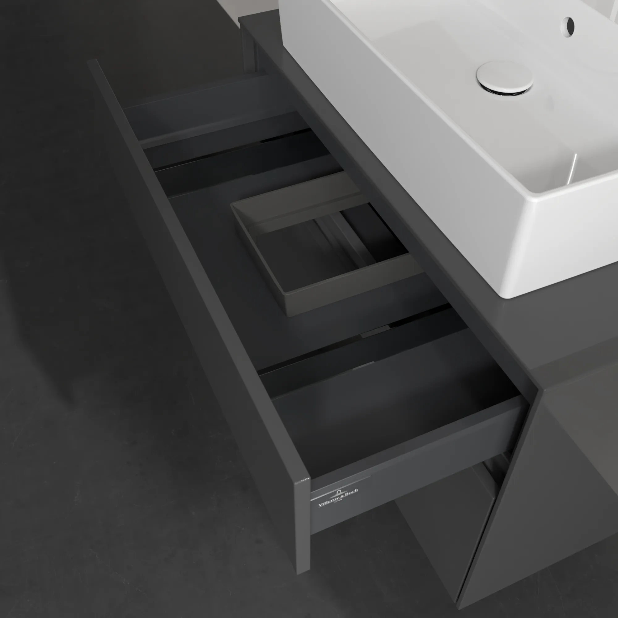 Villeroy & Boch Waschbeckenunterschrank Collaro C12400, Eckig Glossy Grey, 800x548x500mm, 39kg, mit SoftClosing, Wandmontage