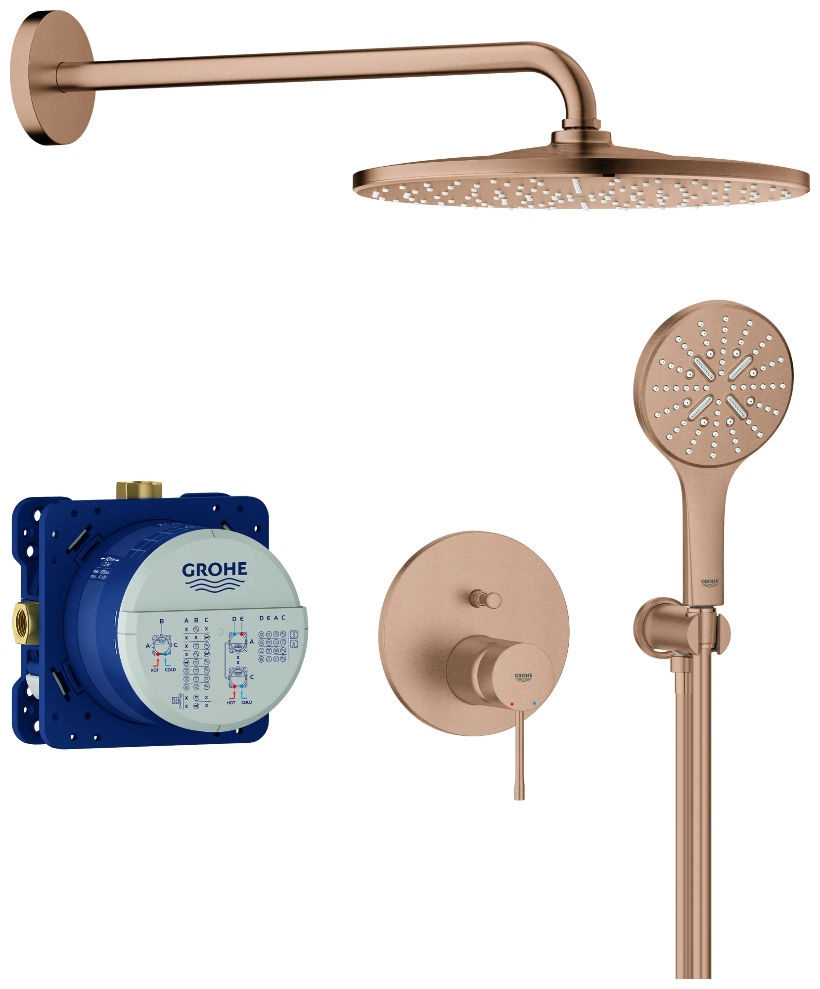 Unterputz-Duschsystem Essence 25287, mit UP-Einhandmischer mit 2-Wege-Umstellung, Rapido SmartBox, Kopfbrause Rainshower Mono 310, Rainshower SmartActive 130 Handbrause, Wandabgangsbogen, Brauseschlauch, chrom