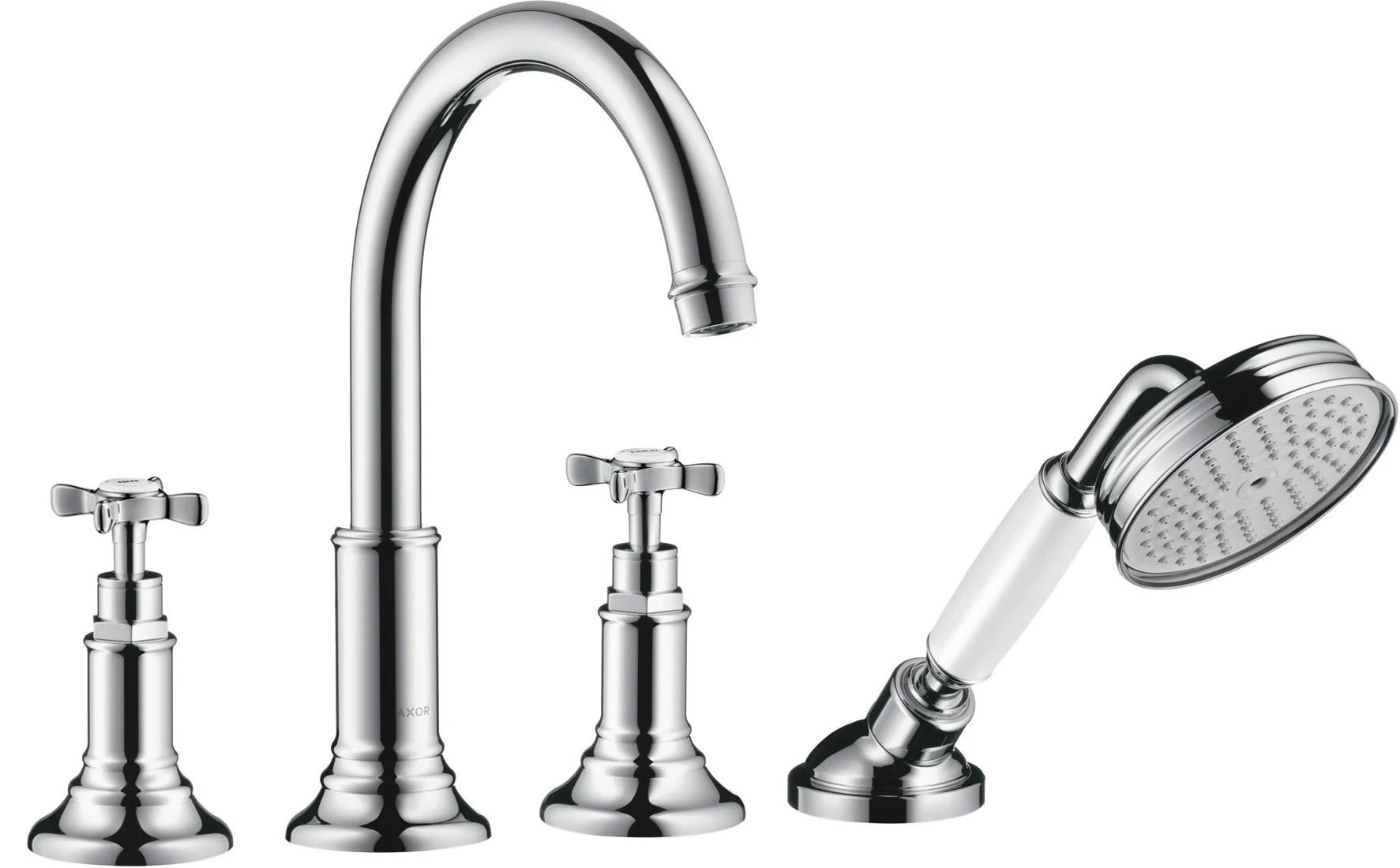 Hansgrohe AXOR Montreux 4-Loch Fliesenrandarmatur mit Kreuzgriffen, Chrom, Ausladung 196 mm Hansgrohe AXOR Montreux 4-Loch Fliesenrandarmatur mit Kreuzgriffen, Chrom, Ausladung 196 mm