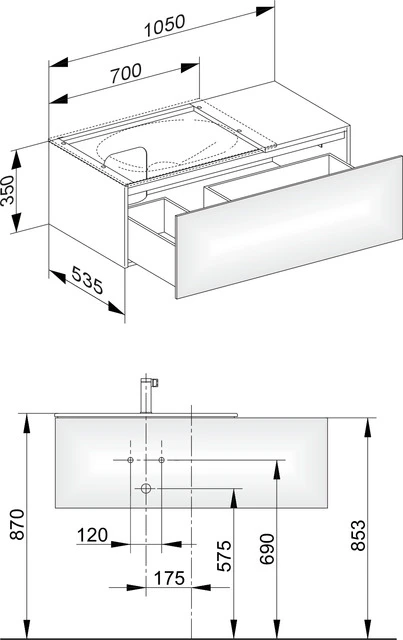 Edition 11 Waschtischunterbau mit Auszug 1050 x 350 x 535 mm trüffel/trüffel WTU Edition 11 31153,1 Auszug, trüffel/trüffel