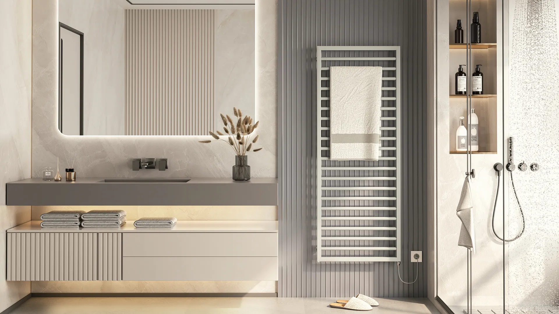 Zehnder Design-Handtuchwärmer „Subway“ mit Heizstab IHE 45 × 154,9 cm in Anthracite Grey (RAL 7016, glänzend) Zehnder Design-Handtuchwärmer „Subway“ mit Heizstab IHE 45 × 154,9 cm in Anthracite Grey (RAL 7016, glänzend)