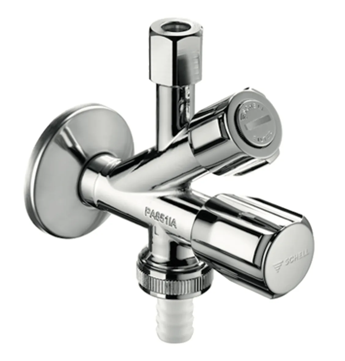 Filter Kombi-Eckventil, Filter (Maschenweite: 250 µm), RFV im Abgang Geräteanschluss, DN 15 G 1/2 AG, Ø 10 mm (DN 10 G 3/8 AG), Schlauchverschraubung Ø 14,5 mm (DN 20 G 3/4 AG), chrom