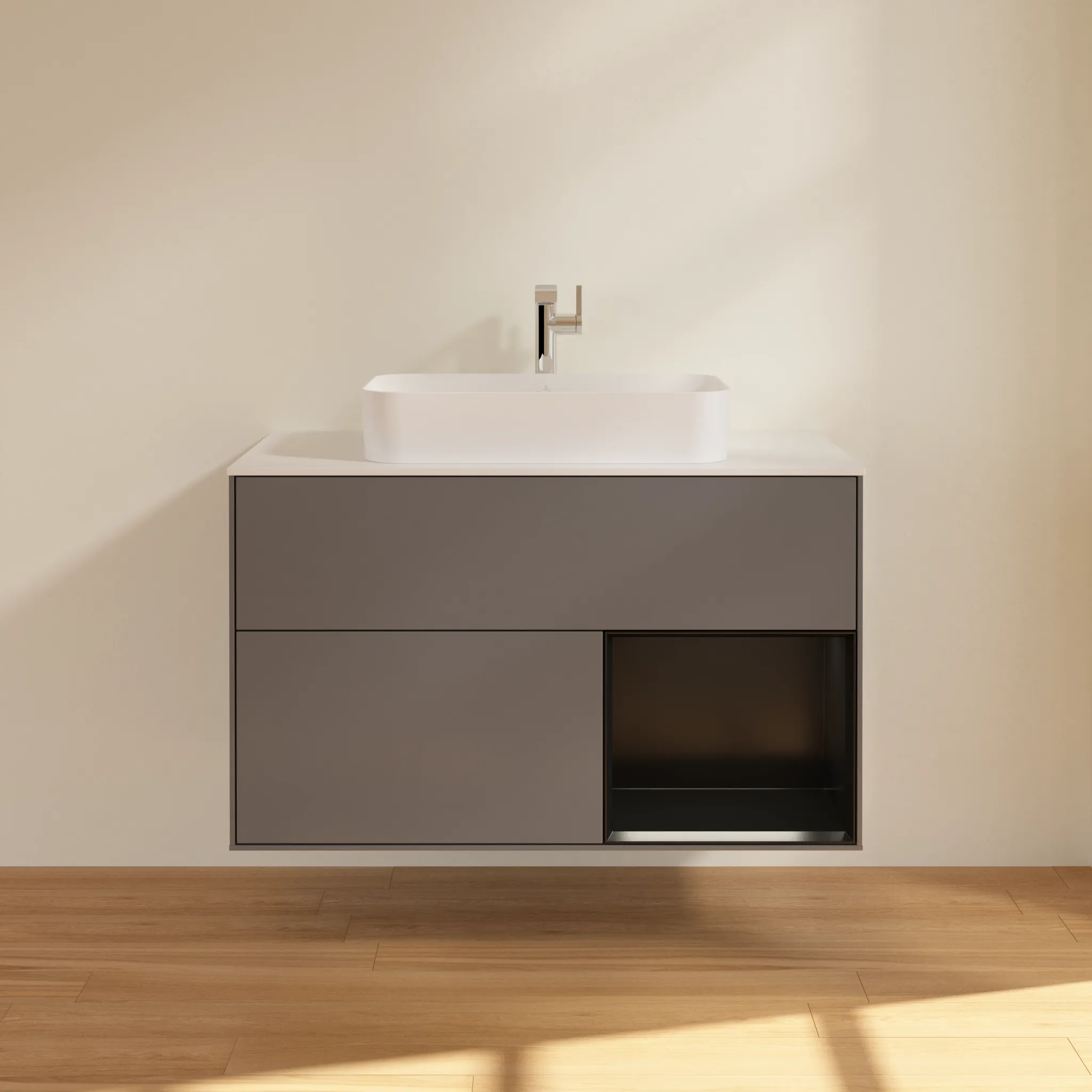 Villeroy & Boch Waschtischunterschrank „Finion“ für Schrankwaschtisch 1000 × 603 × 501 mm Anthracite Matt Lacquer, für Becken mittig, mit Hahnlochbohrung