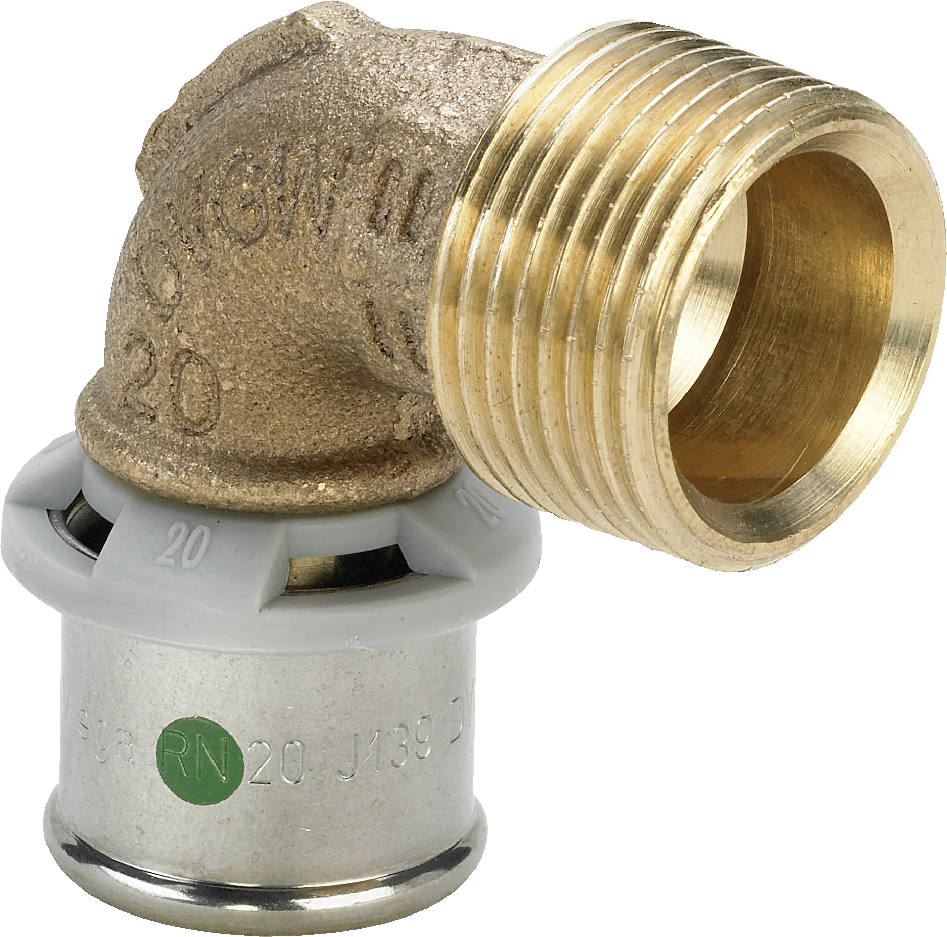 Viega „Sanfix P“ 90°- Übergangsbogen mit 1 Muffe und Außengewinde 20 mm × 3/4″ Viega „Sanfix P“ 90°- Übergangsbogen mit 1 Muffe und Außengewinde 20 mm × 3/4″