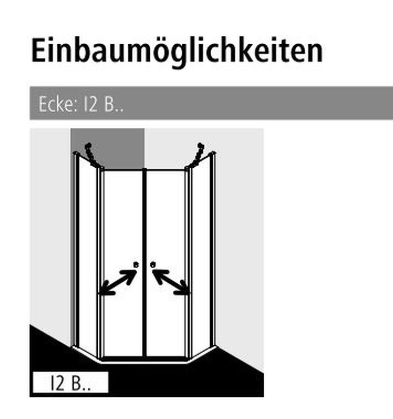 Kermi Duschdesign Fünfeck-Duschkabine mit Pendeltüren mit Festfeldern für gleichschenklige Wannen „IBIZA 2000“ Glas SR Opaco, Profile Weiß (RAL 9016), Anschlag links und rechts, Drehtür zweiteilig BV: 1075 - 1100 mm WE: 1085