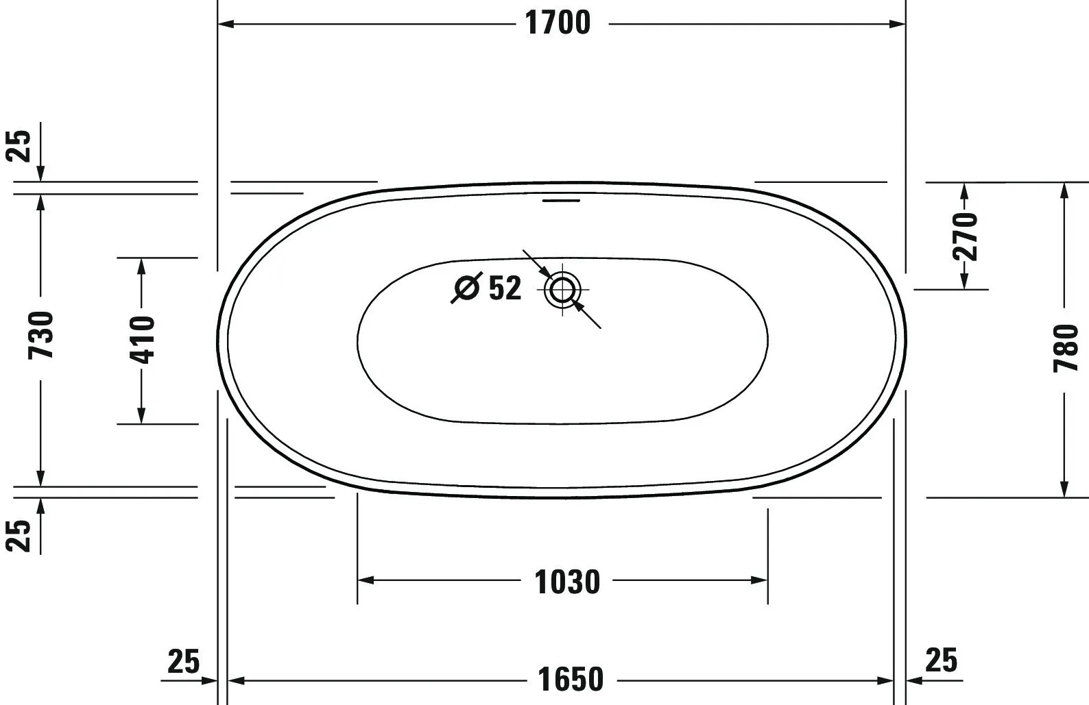 Duravit Badewanne „DuraVato“ freistehend oval 1700 × 800 mm in Weiß Duravit Badewanne „DuraVato“ freistehend oval 1700 × 800 mm in Weiß