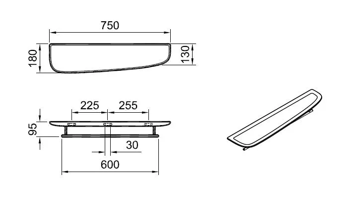 VitrA Plural Ablage mit Handtuchstange Breite 75 cm asymmetrisch links Eiche Dunkel Echtholz