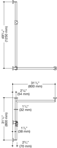 Duschhdl.,d:32/32,re,A1=1250mm, W1/2=800mm, plvb weiß tiefmatt/wem Duschhdl.,d:32/32,re,A1=1250mm, W1/2=800mm, plvb weiß tiefmatt/wem
