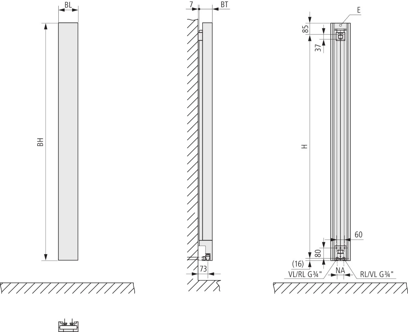 Kermi Beams Bad- und Wohnheizkörper, Serie Mono, 1800x150x100 mm, weiß RAL 9016 seidenglanz, Wärmeleistung 671 Watt