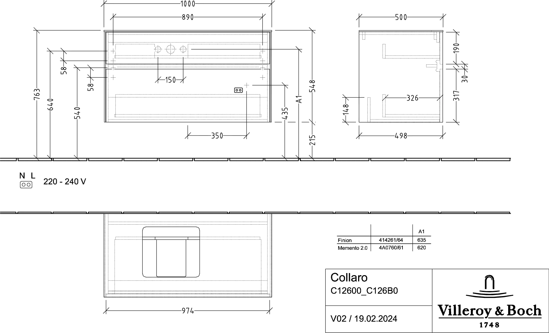 Villeroy & Boch Waschtischunterschrank „Collaro“ 1000 × 548 × 500 mm Weiß Matt, mit Beleuchtung, für Becken links Villeroy & Boch Waschtischunterschrank „Collaro“ 1000 × 548 × 500 mm Weiß Matt, mit Beleuchtung, für Becken links