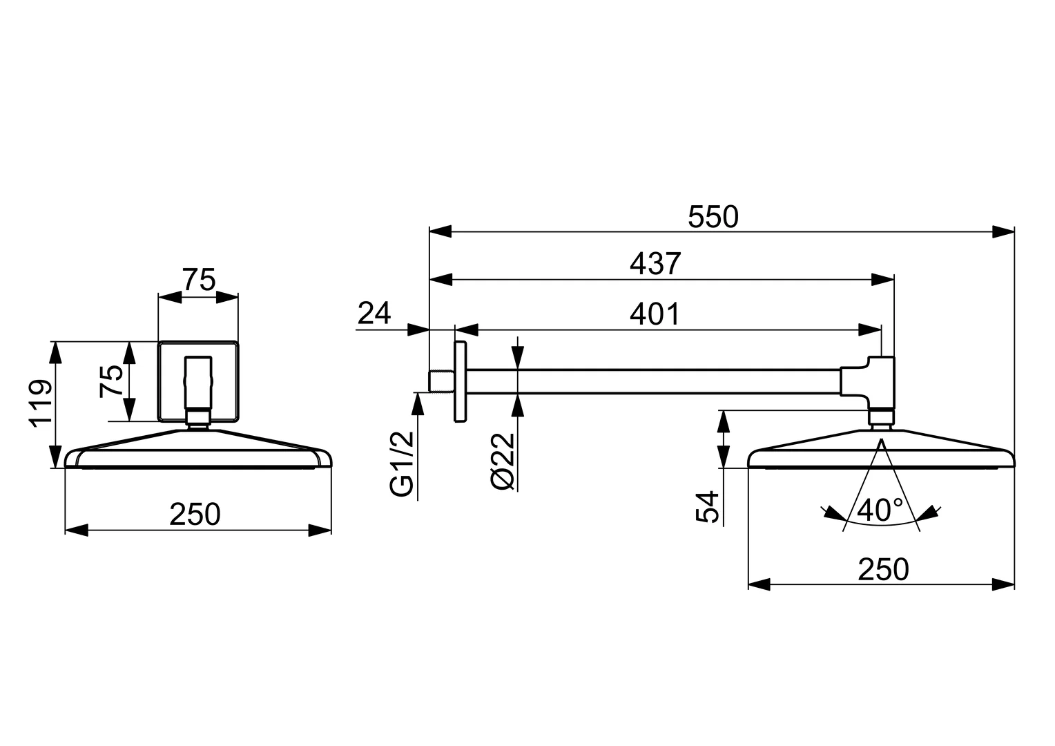 HansaAURELIA Kopfbrause HansaAURELIA 4726 1-strahlig 250x250 mm Chrom