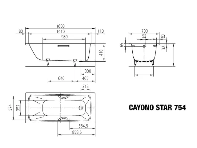 Kaldewei Badewanne „Cayono“ Star rechteck 160 × 70 cm, mit Grifflochbohrungen in schwarz