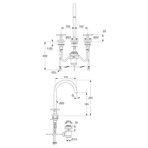 NOVA FONTE Waschtischarmatur CLASSIC Dreilochmontage chrom