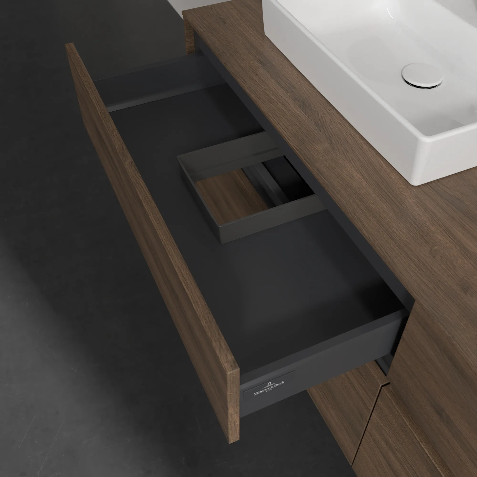 Villeroy & Boch Waschbeckenunterschrank Collaro Arizona Oak, 1.600 x 548 x 500 mm, mit Beleuchtung und SoftClosing Villeroy & Boch Waschbeckenunterschrank Collaro Arizona Oak, 1.600 x 548 x 500 mm, mit Beleuchtung und SoftClosing