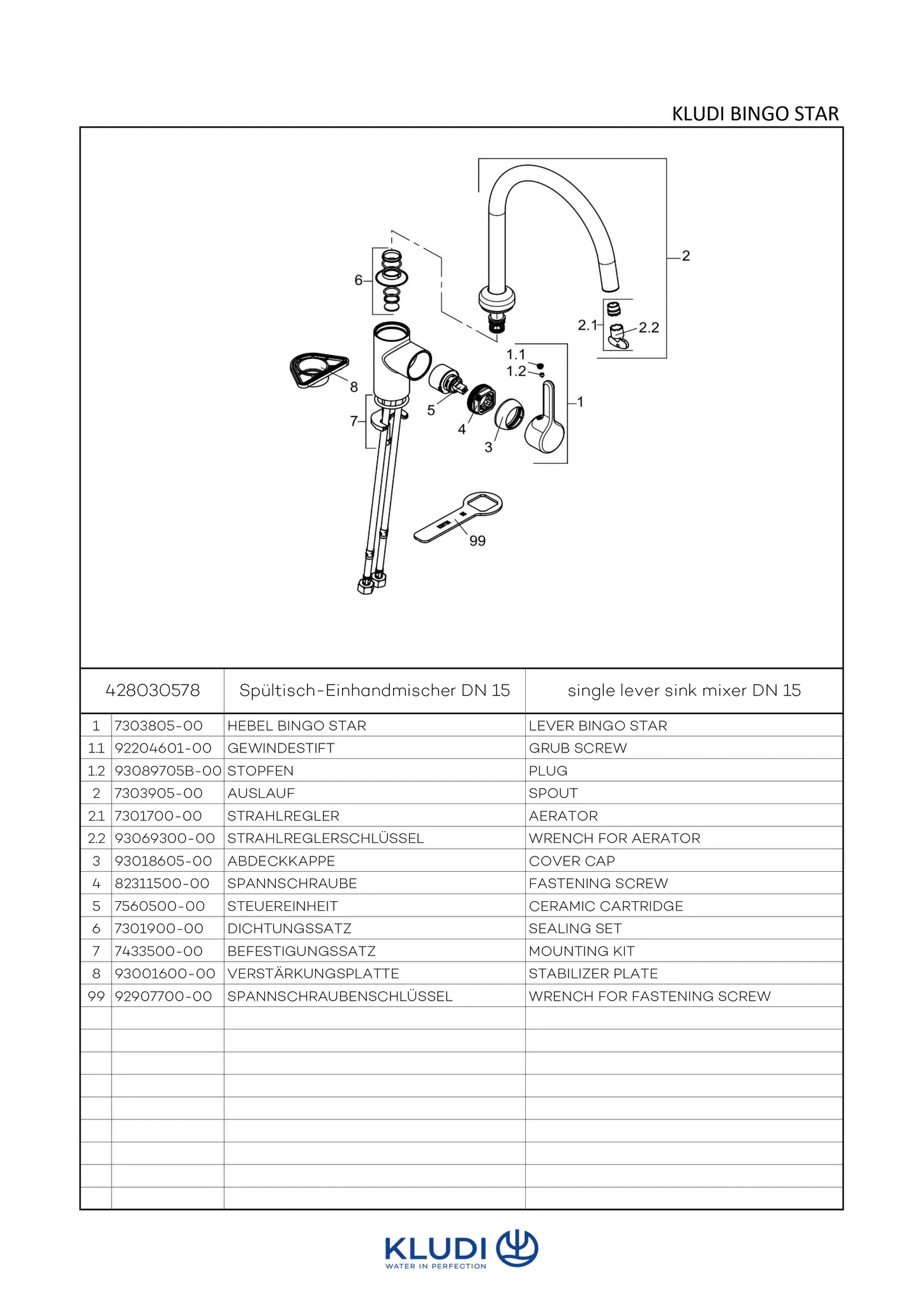 Kludi BINGO STAR Spültisch-EHM DN 15 chrom Kludi BINGO STAR Spültisch-EHM DN 15 chrom
