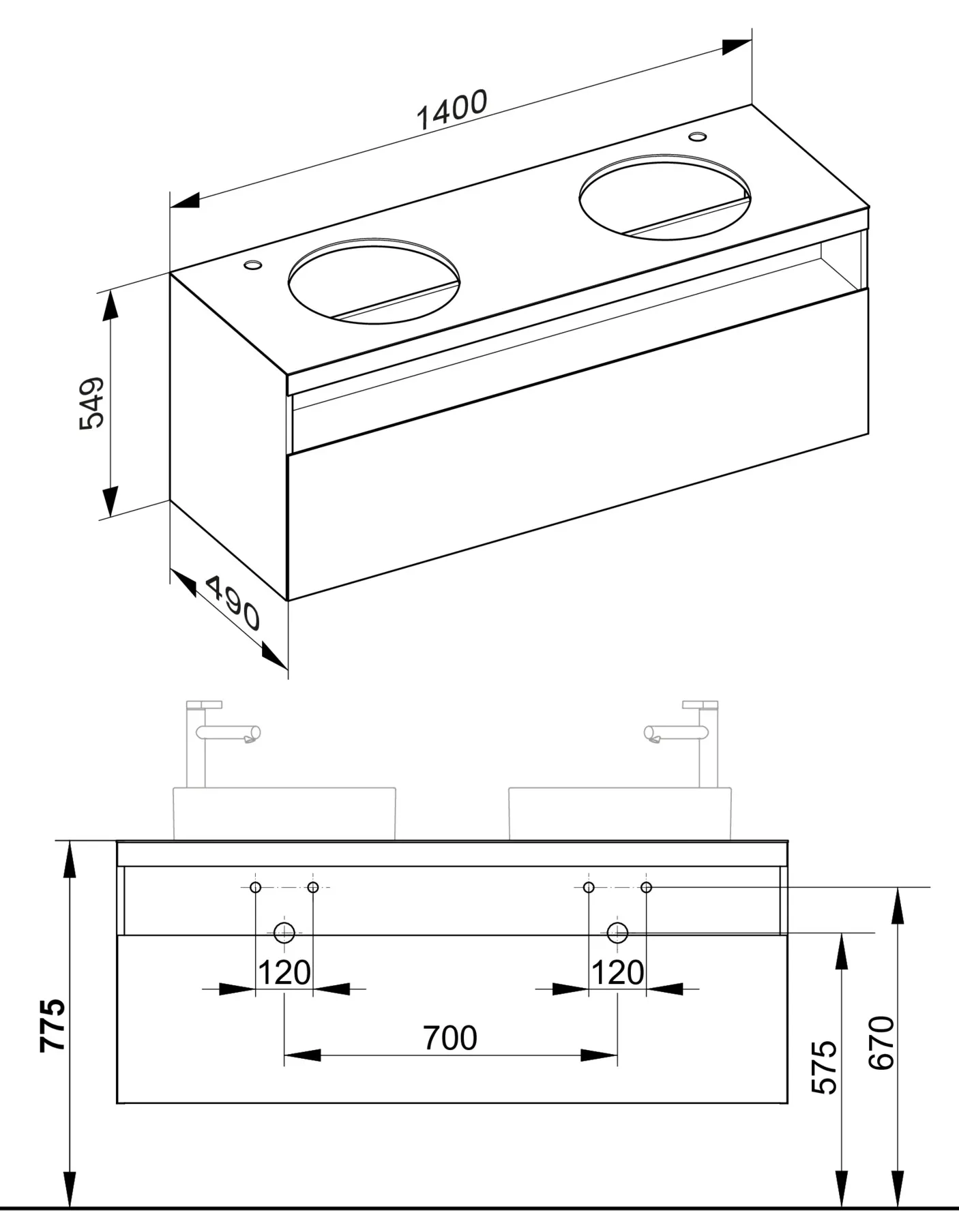 WUB Stageline 32894 m.Ausz. u. Hahnl., 1400x550x490mm cashm.