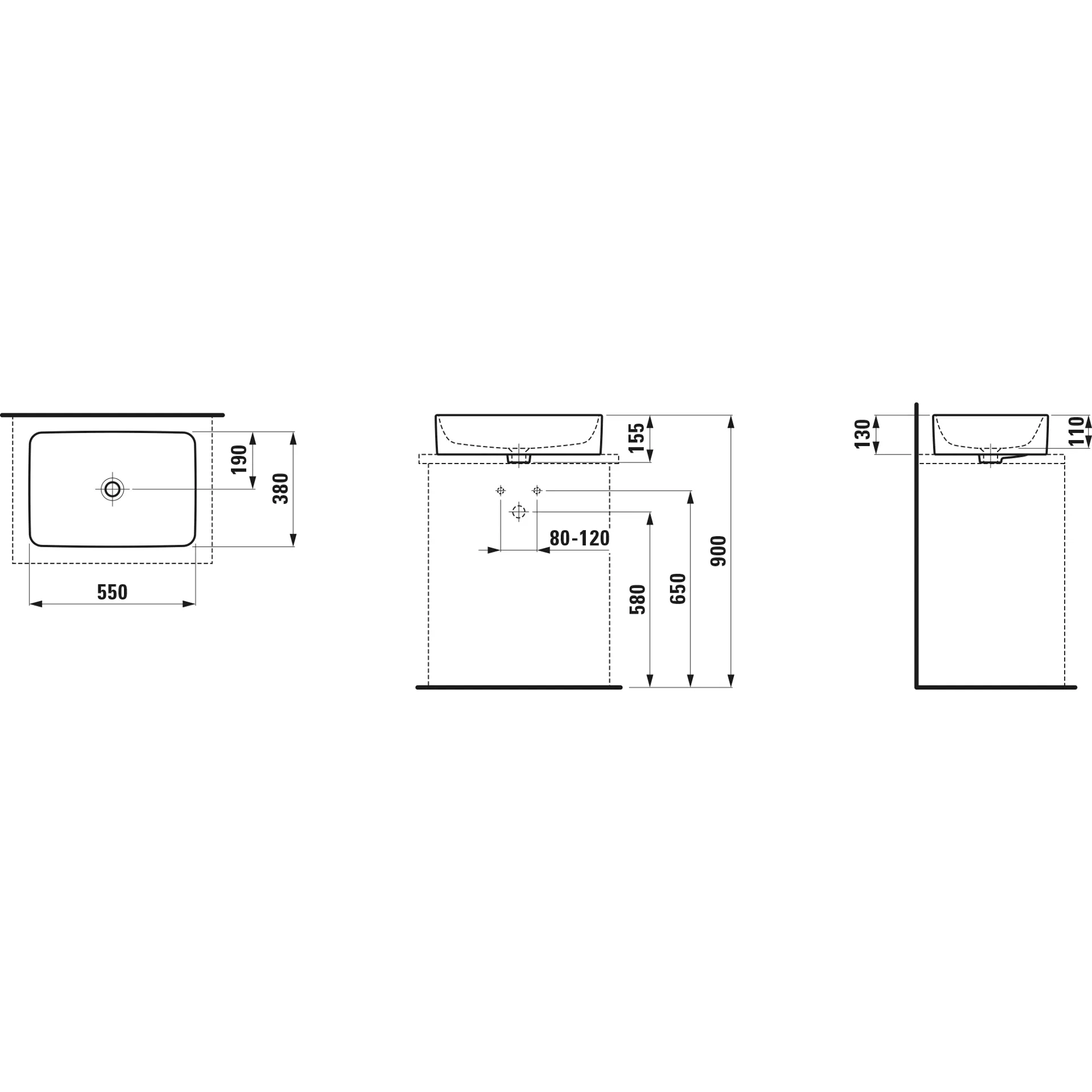 Waschtisch-Schale SAVOY 380x550x155 rechteckig ohne Hahnloch mit Überlauf weiß Waschtisch-Schale SAVOY 380x550x155 rechteckig ohne Hahnloch mit Überlauf weiß
