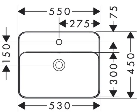 Xuniva Q Einbauwaschtisch 550/450 mit Hahnloch und Überlauf Weiß
