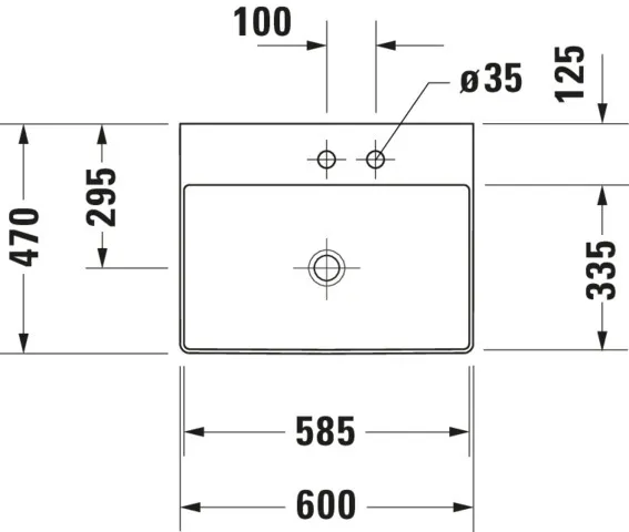 Wandwaschtisch „DuraSquare“, ohne Überlauf, Hahnlochposition mittig