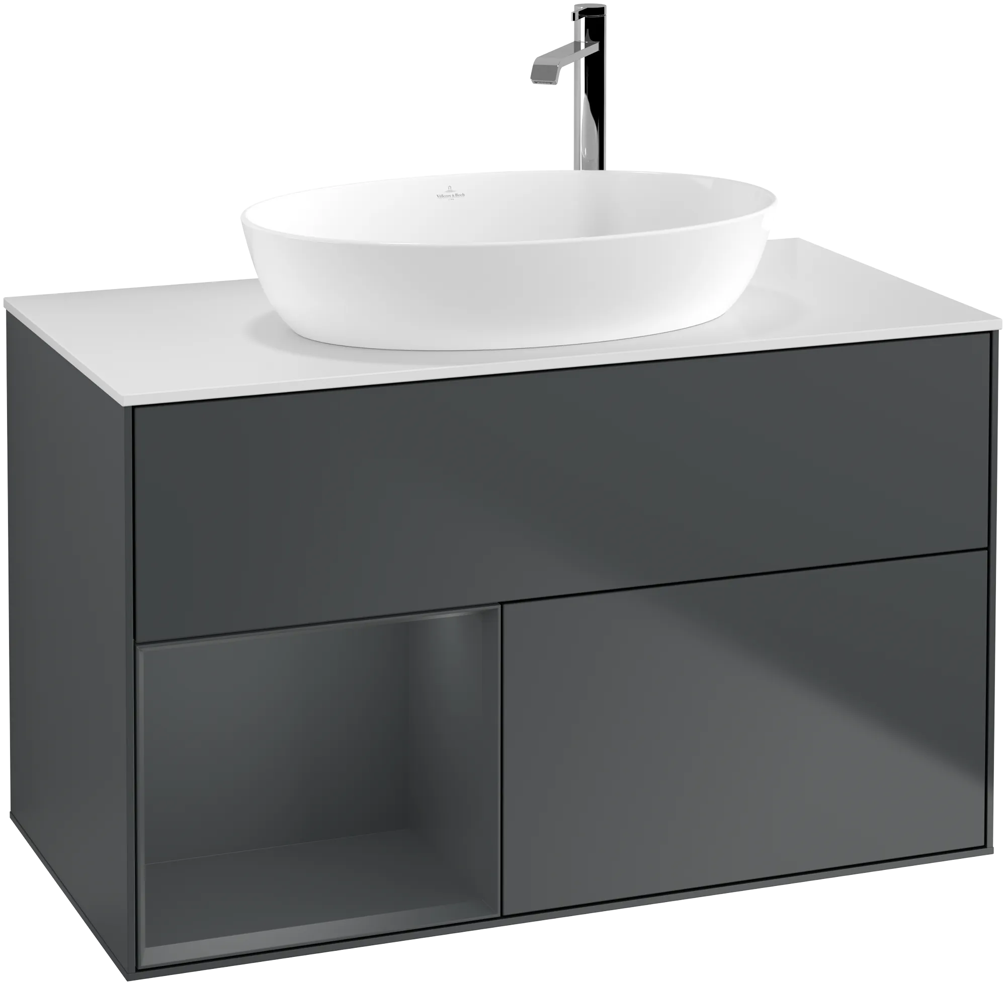 Villeroy & Boch Finion Waschbeckenunterschrank G89, 1000x603x501mm, Midnight Blue Matt Lacquer / Glass White Matt