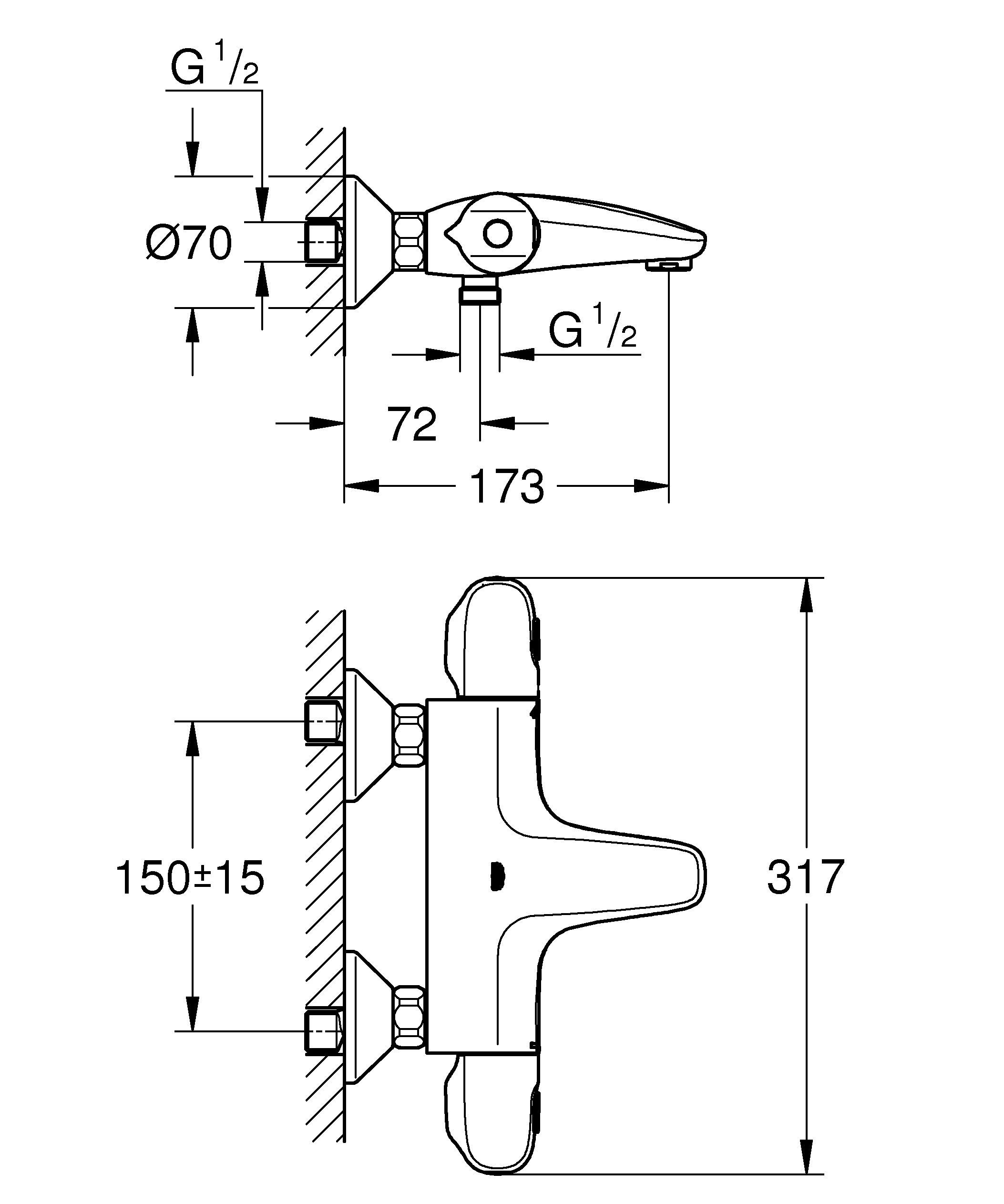 Thermostat-Wannenbatterie Grohtherm 1000 34816_3, Wandmontage, eigensicher, Professional Edition, chrom