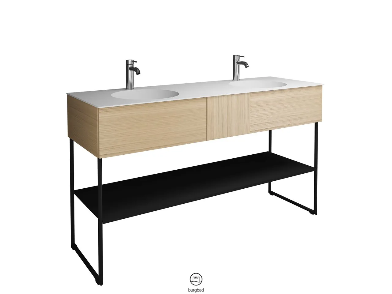 burgbad Coco HGL Mineralguss-Waschtisch inkl. Waschtischunterschrank, 505x1506x870mm