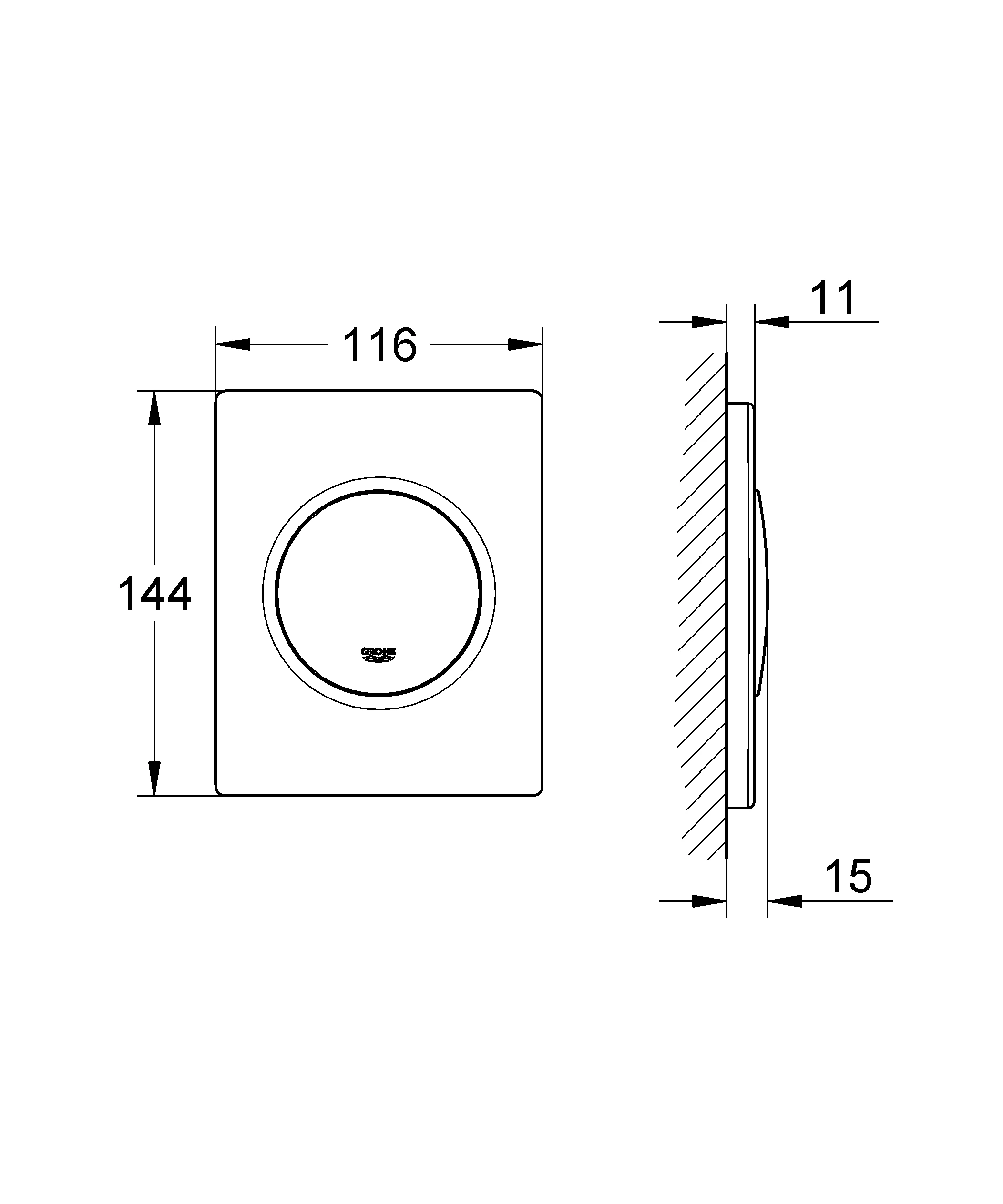 Urinal-Betätigung Nova Cosmopolitan 38804, 116 x 144 mm, Fertigmontageset für Rapido U oder Rapido UMB, chrom