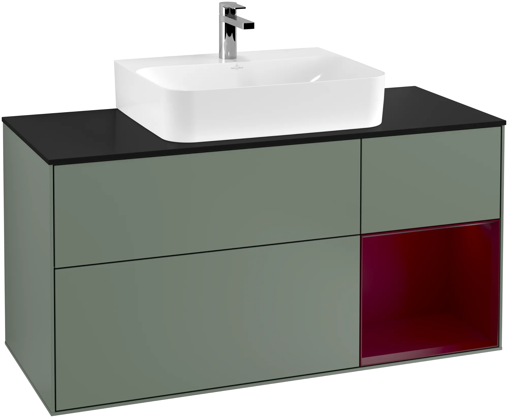 Villeroy & Boch Waschbeckenunterschrank Finion G17, 1200x603x501mm, Olive Matt Lacquer / Peony Matt Lacquer / Glass Black Matt