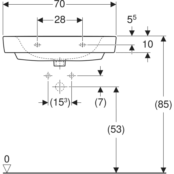 Wandwaschtisch „Renova Plan“, rechteckig 70 × 48 cm in weiß alpin