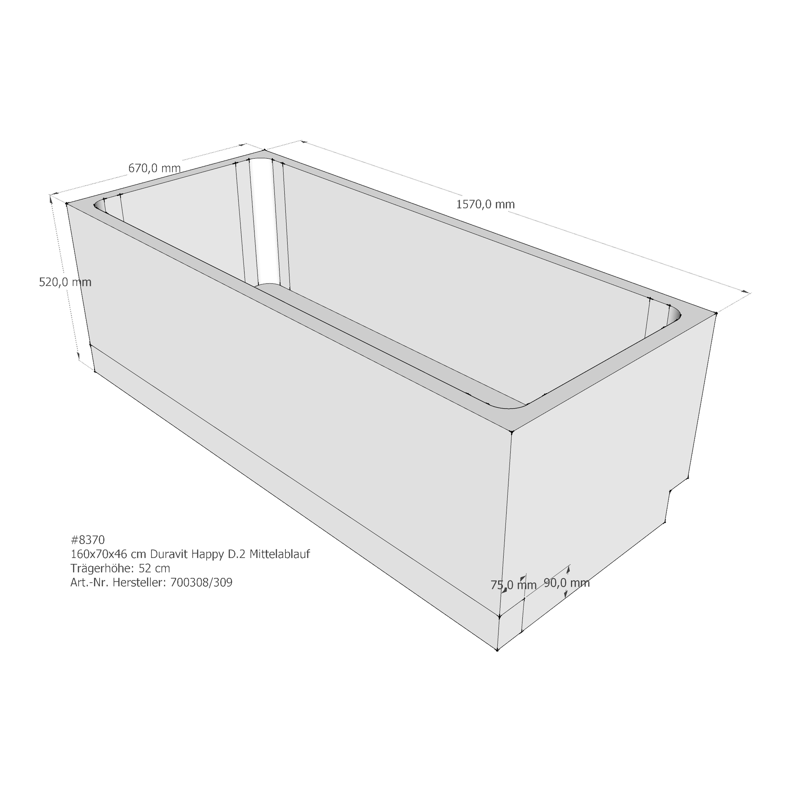 Badewannenträger für Duravit Happy D.2 160 × 70 × 46 cm Badewannenträger für Duravit Happy D.2 160 × 70 × 46 cm
