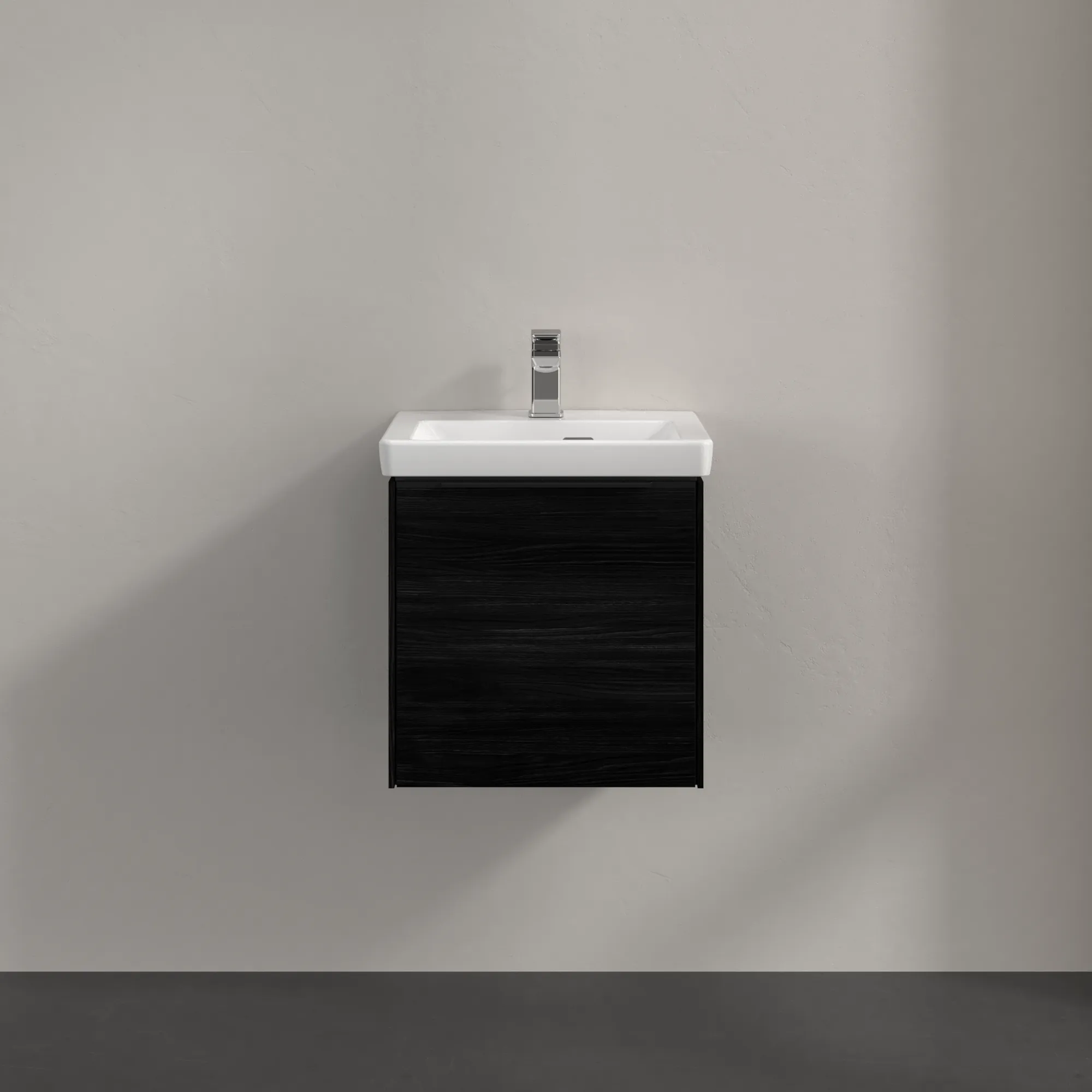 Villeroy & Boch Waschtischunterschrank mit Tür „Subway 3.0“ für Schrankwaschtisch 423 × 429 × 378 mm Black Oak, 1 Tür, für Becken mittig, Anschlag links Villeroy & Boch Waschtischunterschrank mit Tür „Subway 3.0“ für Schrankwaschtisch 423 × 429 × 378 mm Black Oak, 1 Tür, für Becken mittig, Anschlag links