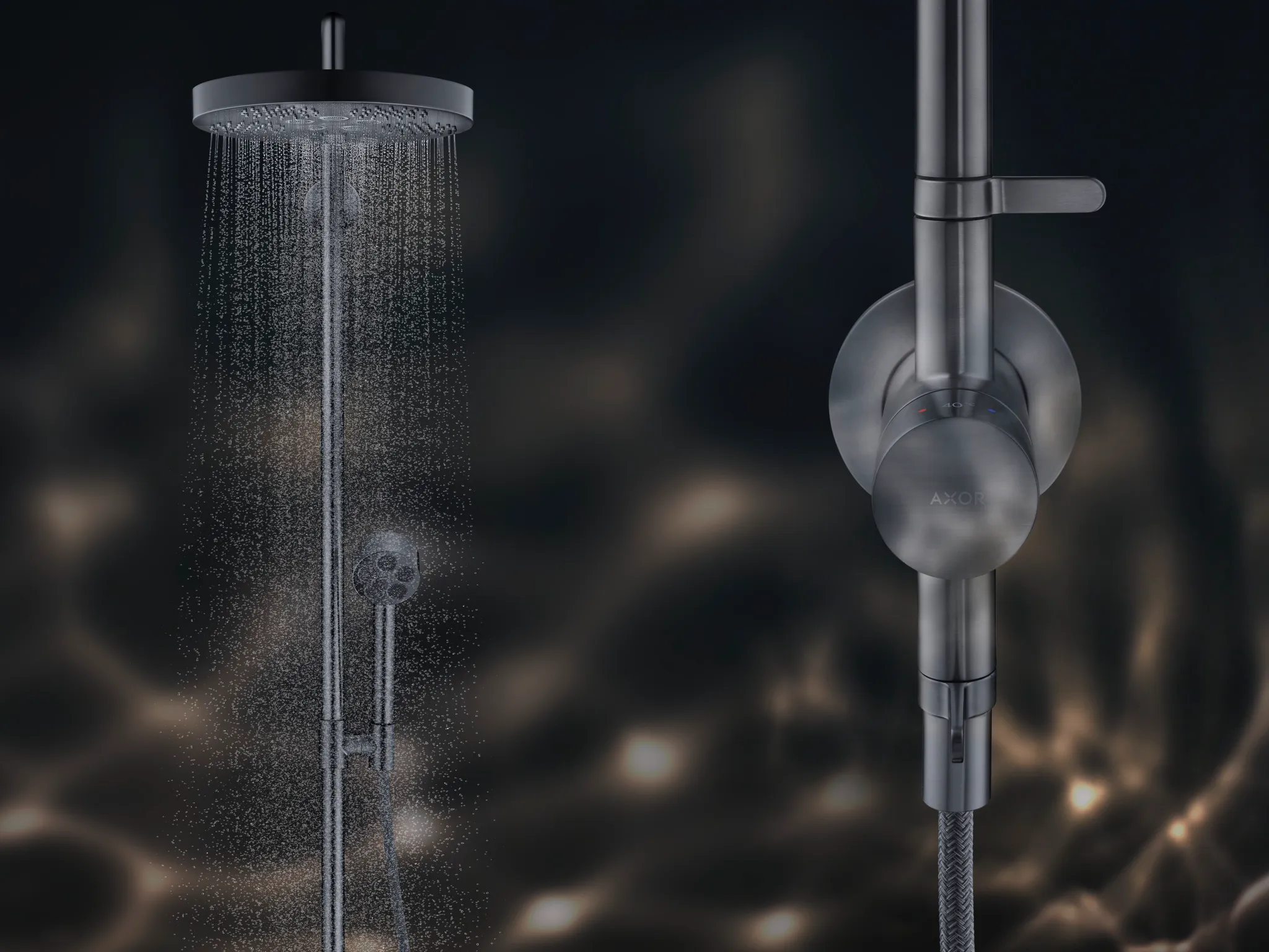 Hansgrohe AXOR One Showerpipe Unterputz mit Thermostat und Kopfbrause 280 1jet BBC, Brushed Black Chrome Hansgrohe AXOR One Showerpipe Unterputz mit Thermostat und Kopfbrause 280 1jet BBC, Brushed Black Chrome