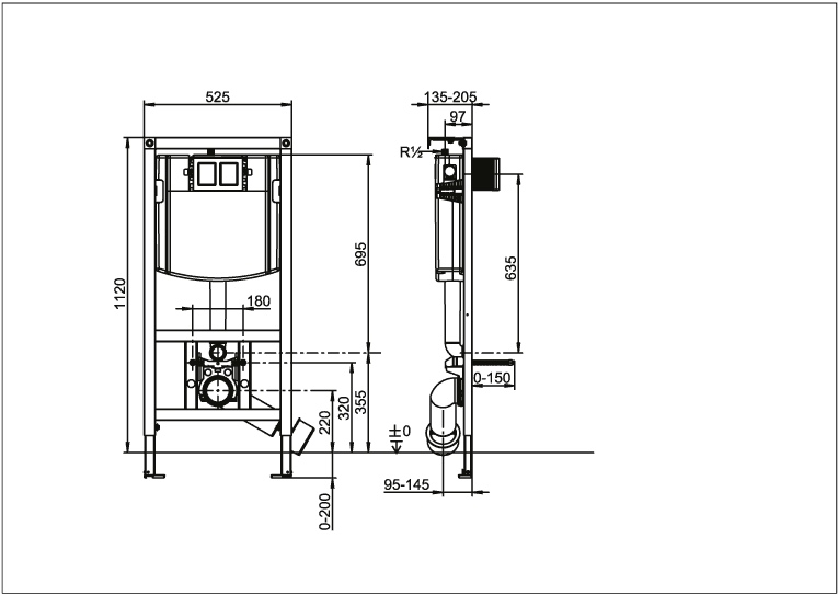 Set WC-Vorwandelement ViConnect Installationssysteme 922461, 525 × 1120 × 135 mm, für Trockenbau mit WC-Betätigungsplatte ViConnect 2-Mengen-Spülung, Weiß