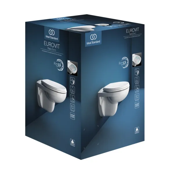 Wand-Tiefspül-WC-Kombipaket Eurovit, randlos, mit Softclosing, 355x520x350mm, Weiß