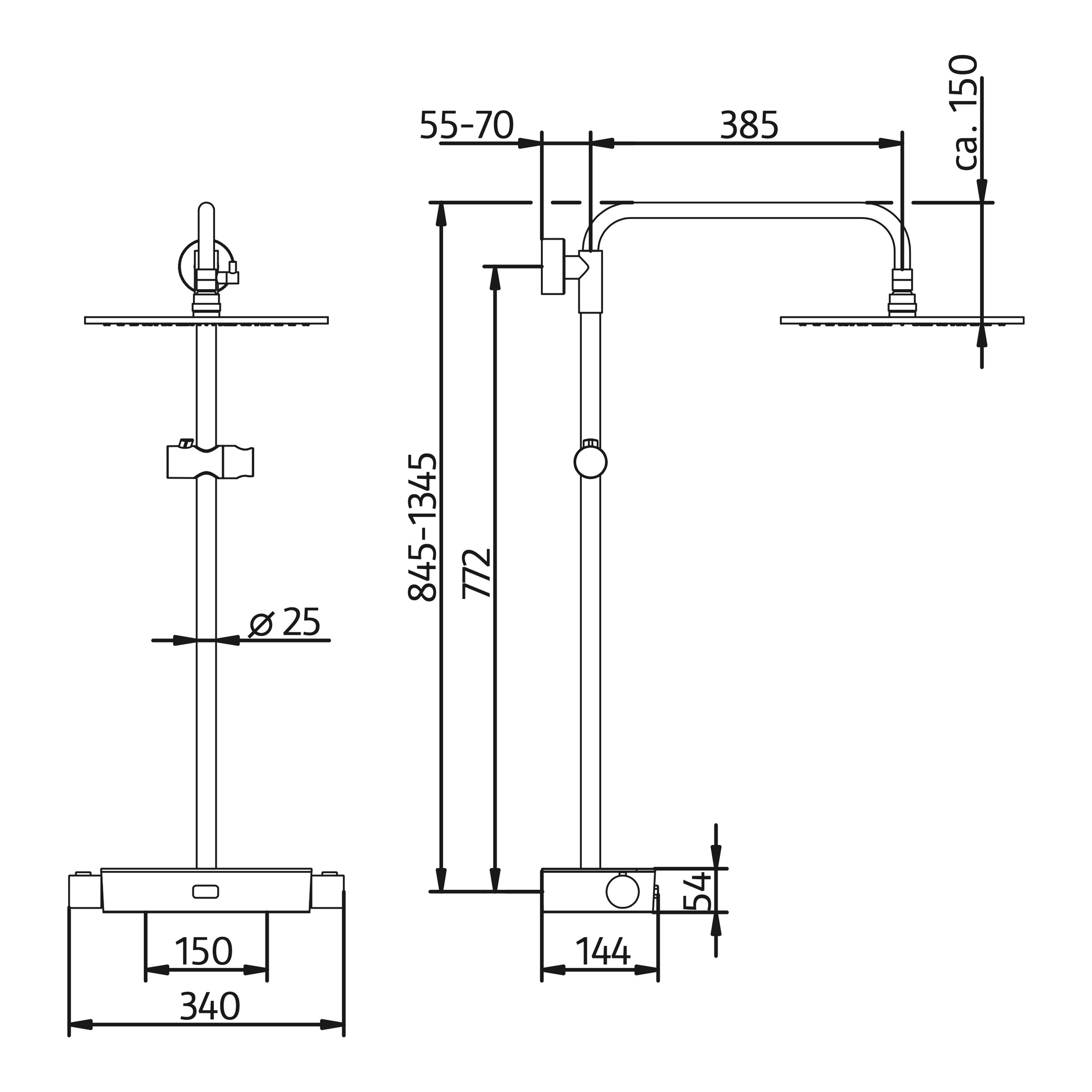 HSK Shower-Set Umsteller „RS 200 AquaSwitch Thermostat“ mit Ablage Ausladung 385 mm in schwarz / chrom