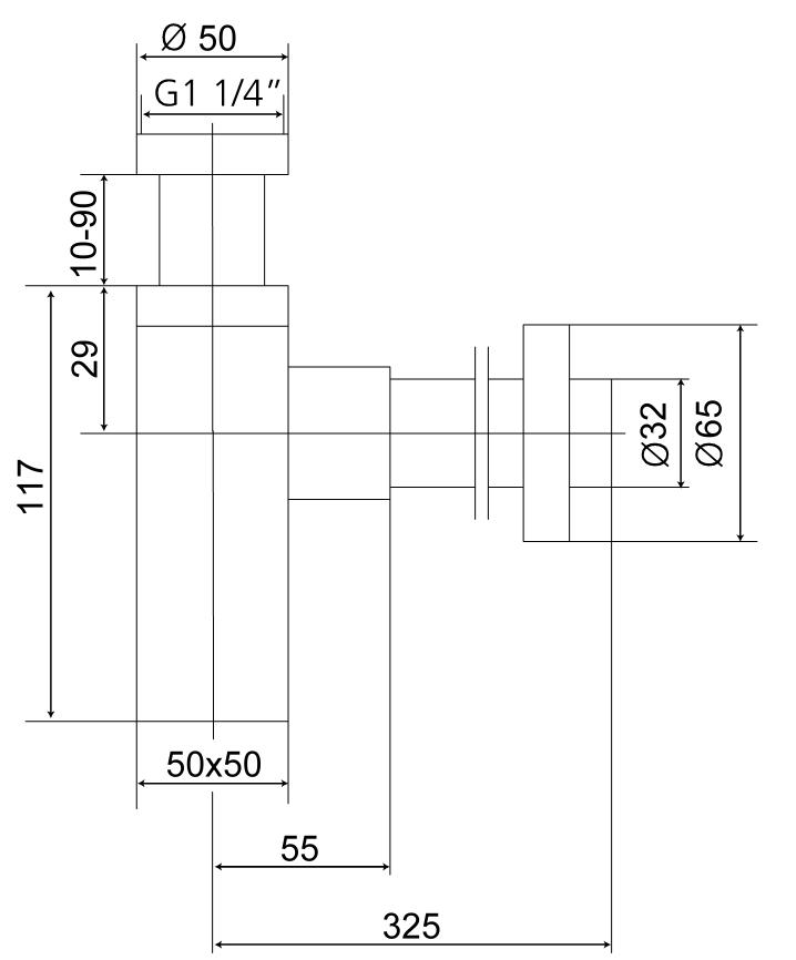 Flaschengeruchverschluss AqvaZone - eckig - 1"1/4 × 32mm - Reinigungsöffnung - Messing-verchromt Flaschengeruchverschluss AqvaZone - eckig - 1"1/4 × 32mm - Reinigungsöffnung - Messing-verchromt