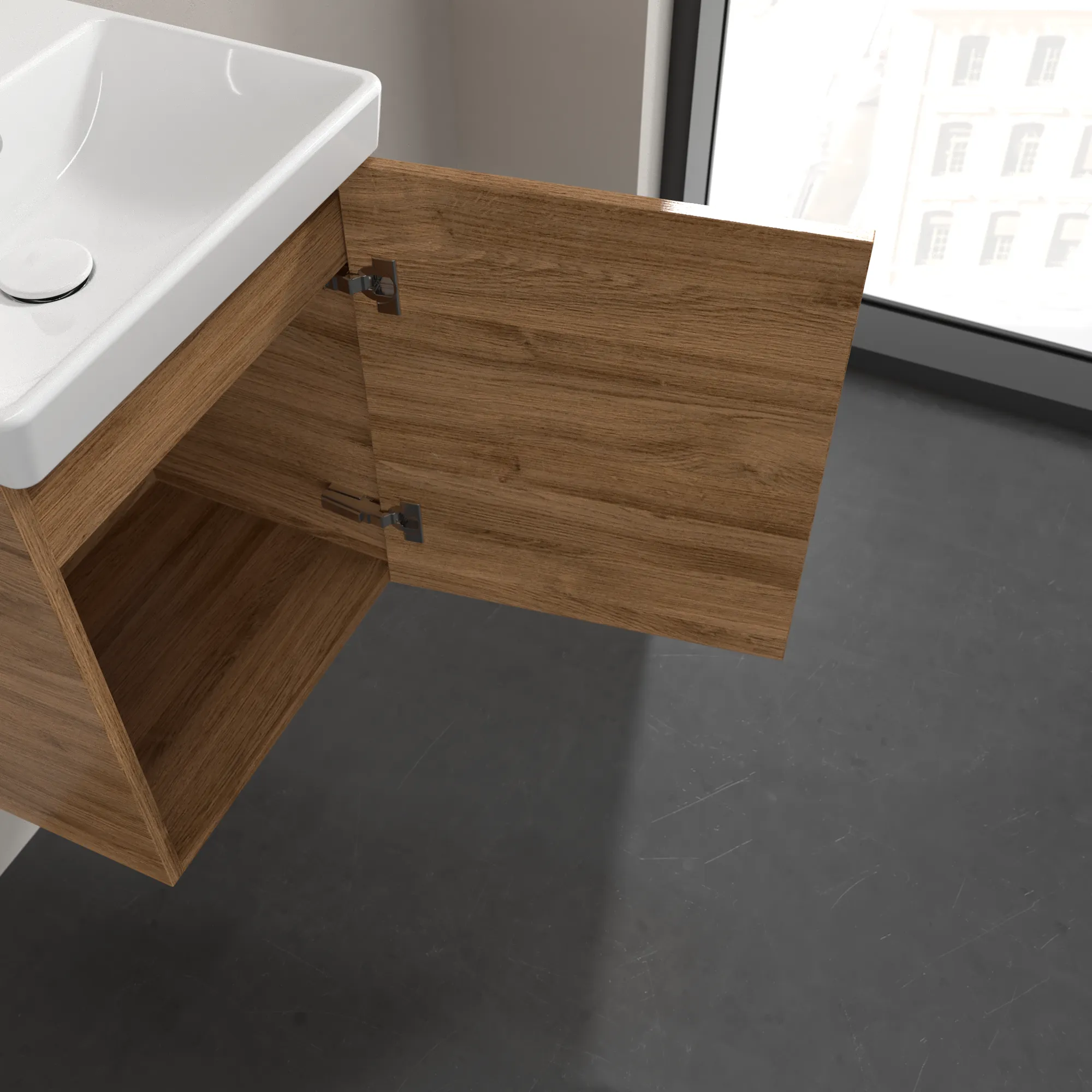 Villeroy & Boch Waschtischunterschrank mit Tür „Avento“ für Schrankwaschtisch 430 × 514 × 352 mm Kansas Oak, Anschlag rechts, Soft Closing, 1 Tür Villeroy & Boch Waschtischunterschrank mit Tür „Avento“ für Schrankwaschtisch 430 × 514 × 352 mm Kansas Oak, Anschlag rechts, Soft Closing, 1 Tür