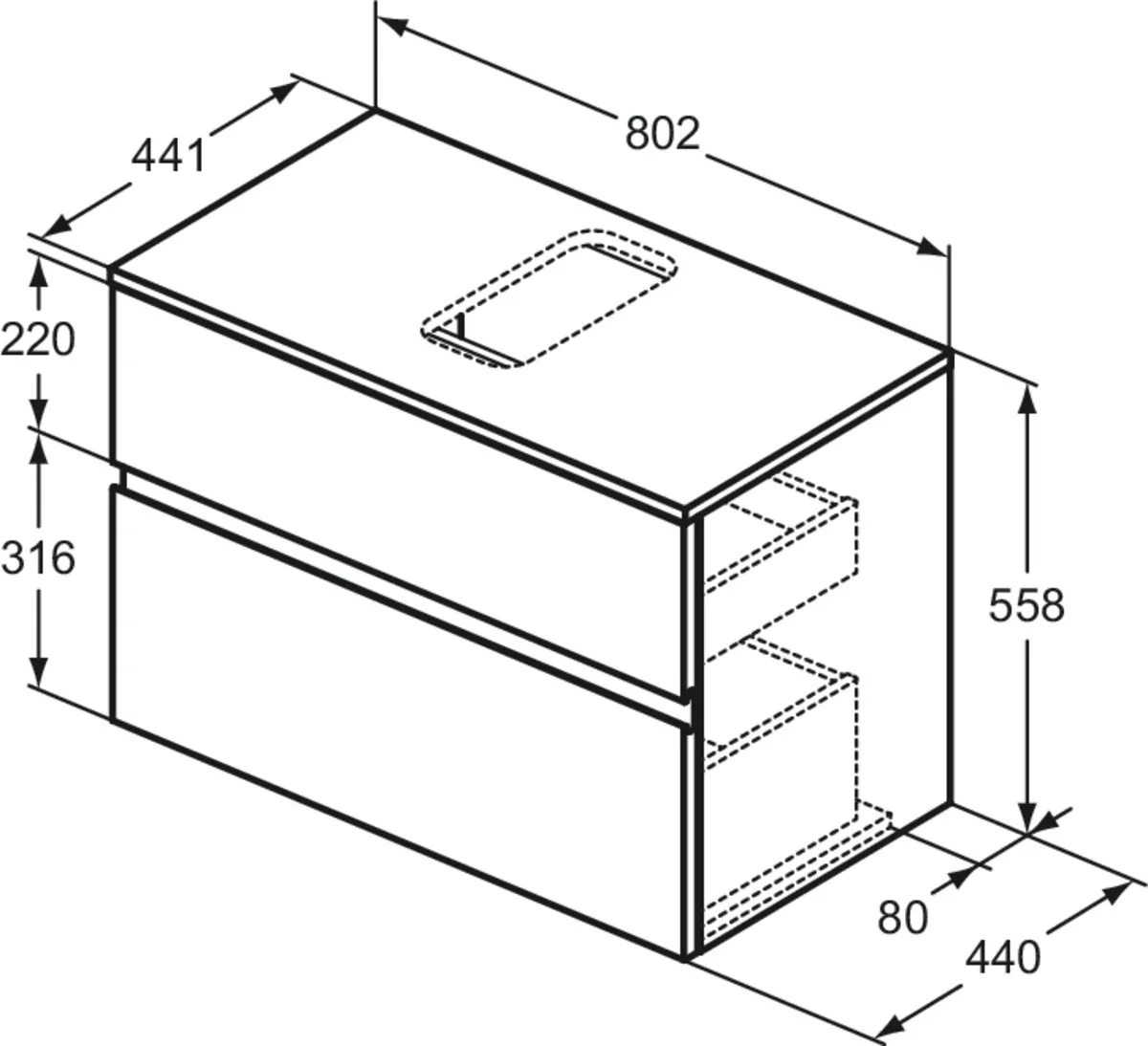Ideal Standard Waschtischunterschrank „Finesse“ 80,2 × 55,8 × 44 cm Ulme dunkel Ideal Standard Waschtischunterschrank „Finesse“ 80,2 × 55,8 × 44 cm Ulme dunkel