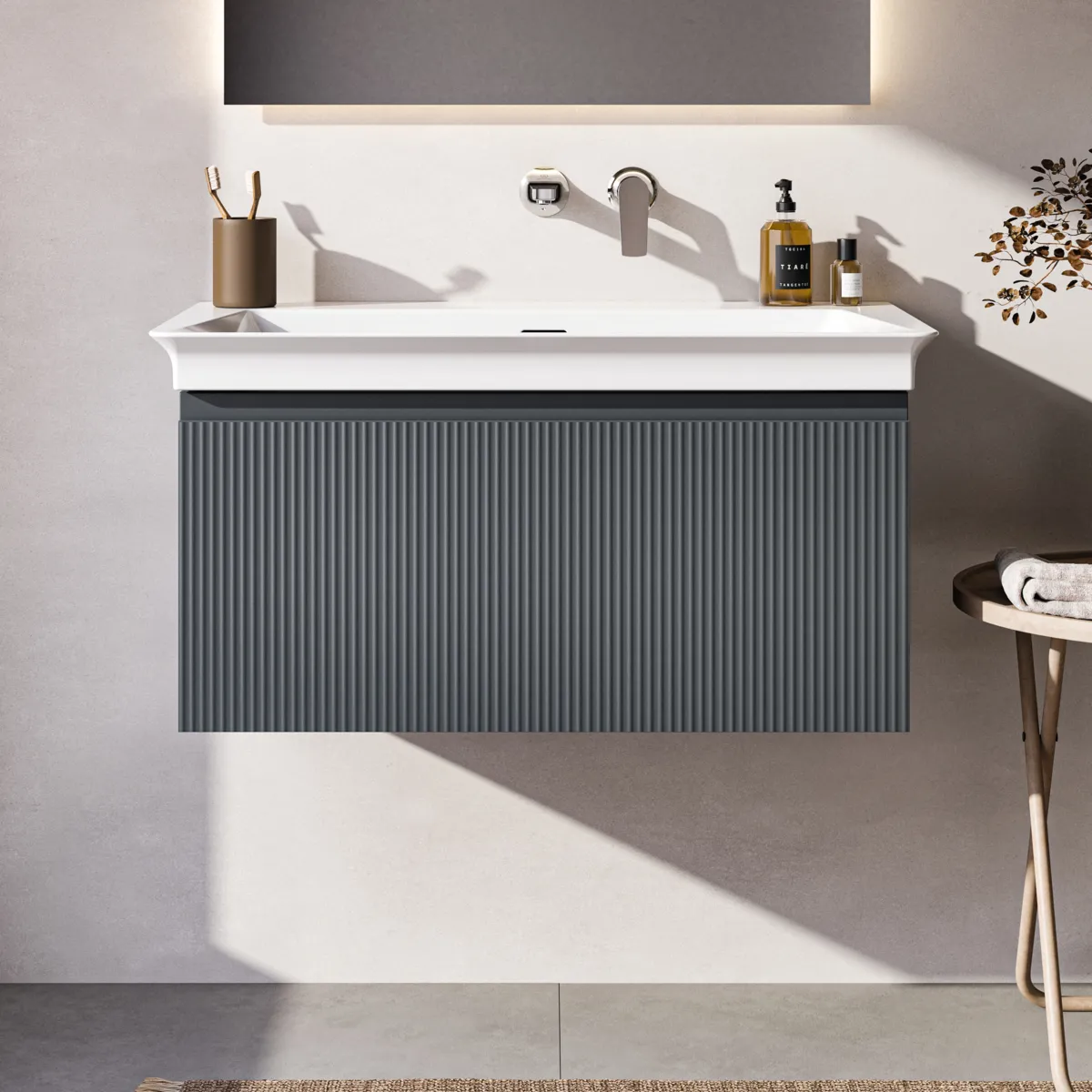 Ideal Standard Möbelwaschtischunterschrank Finesse Aschblau matt 800x440x375 mm 1 Schublade Softclose Wandhängend