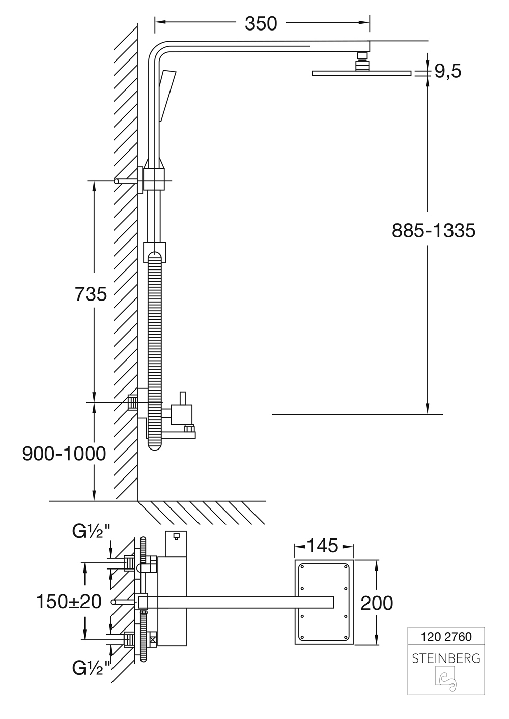 Serie 120 Brauseset inklusive Einhebelmisch-Batterie, mit Regen-/Handbrause 14,5 x 20,0 cm Serie 120 Brauseset inklusive Einhebelmisch-Batterie, mit Regen-/Handbrause 14,5 x 20,0 cm