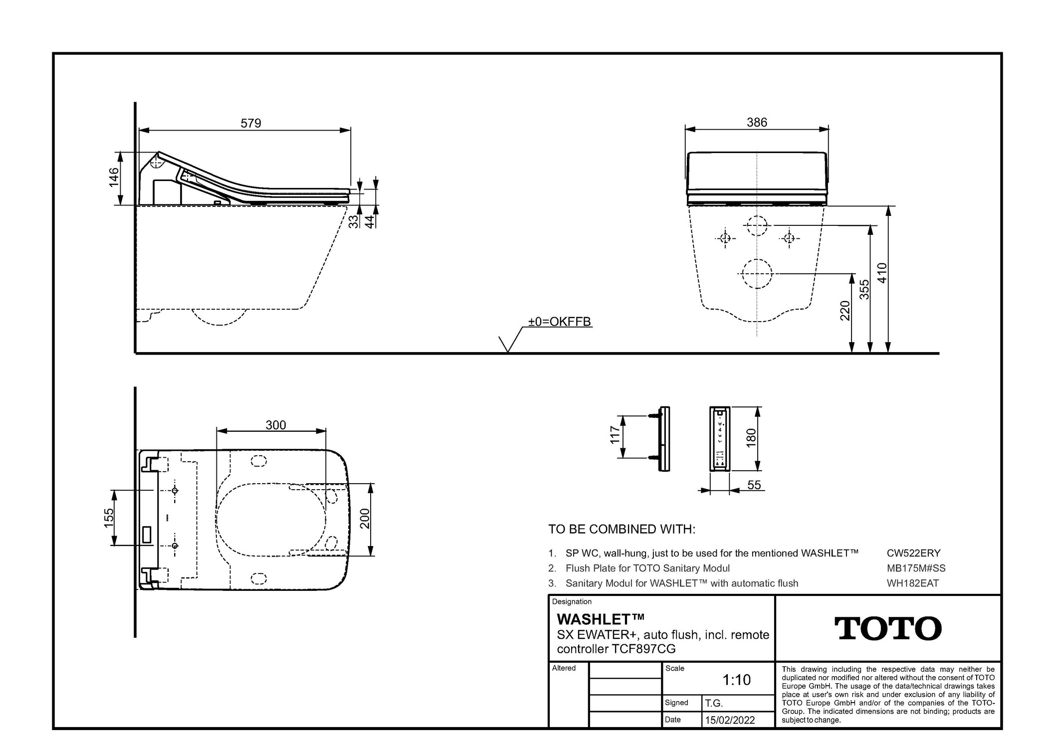 Dusch-WC Washlet SX EWATER+ auto flush Stabdüse mit 3 unterschiedlichen Strahlarten Geruchsabsaugung, Trockner, beheizbarer Sitz 383 × 146 mm