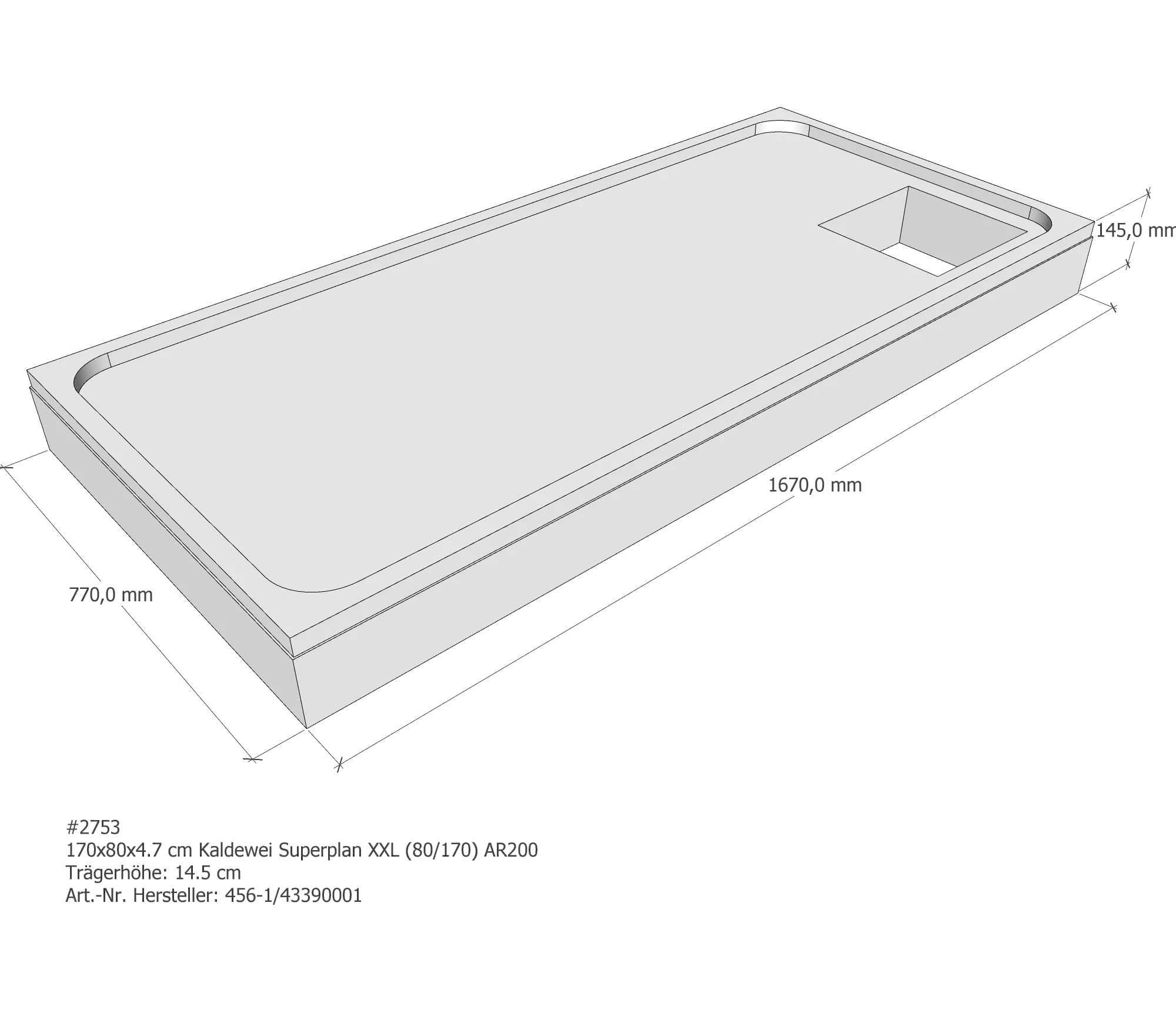 Duschwannenträger für Kaldewei Superplan XXL 170 × 80 × 4,7 cm
