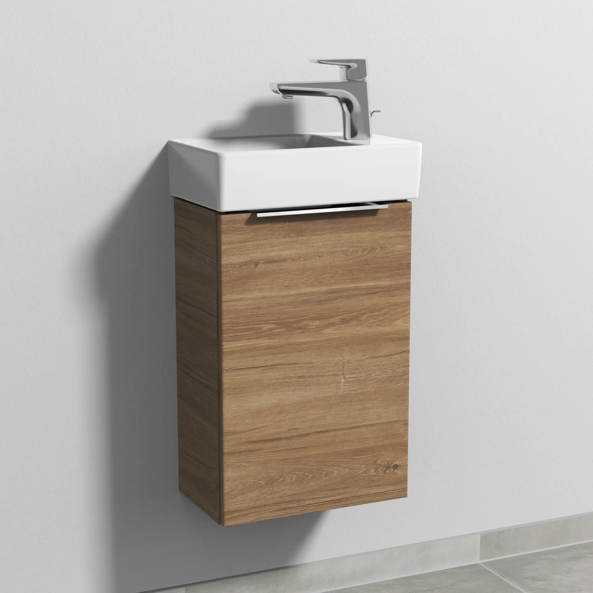 Sanipa Waschtischunterschrank „3way“ passend zu Keramik-Waschtische Avento von Villeroy & Boch 340 × 510 × 202 mm in Eiche Kansas, Anschlag rechts