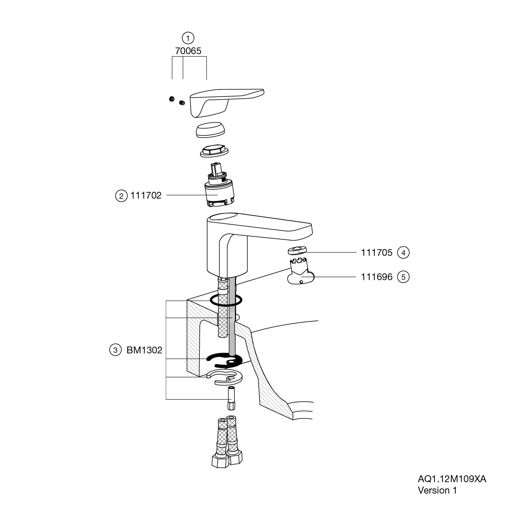 Einhand-Waschtischmischer „System-Armaturen“ Ausladung 187 mm